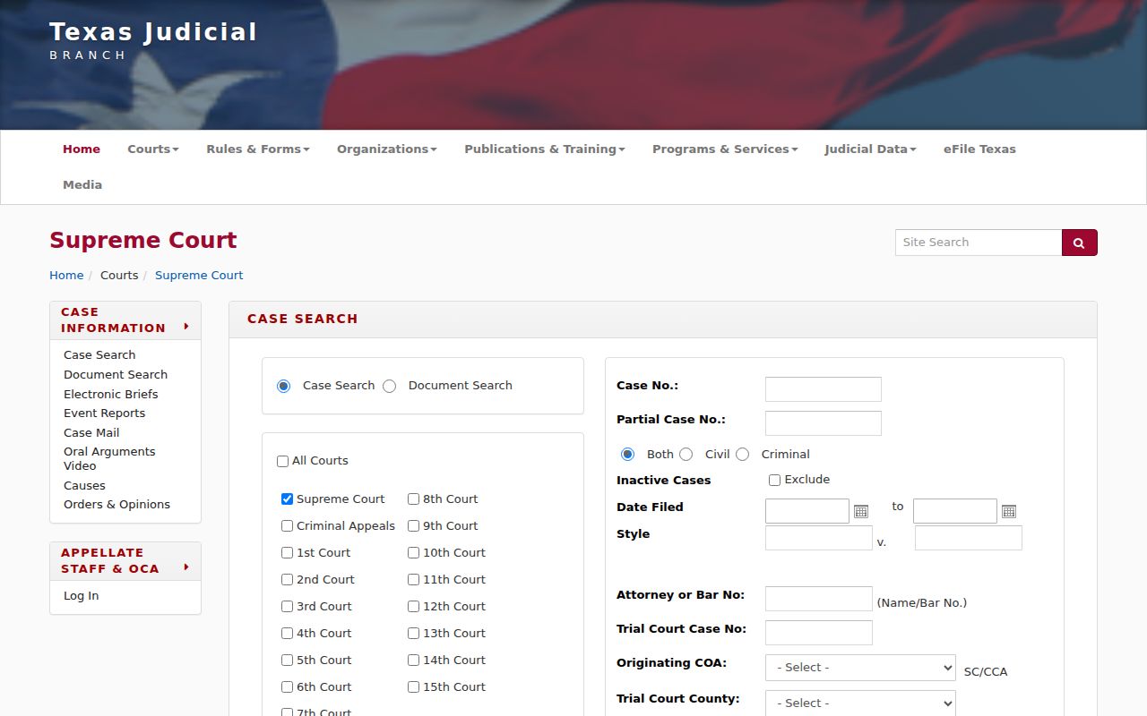 Texas appellate Case Search used for McCulloch County appeals