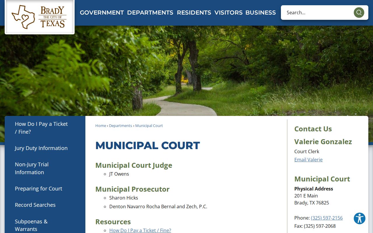 Brady court docket Municipal Court page