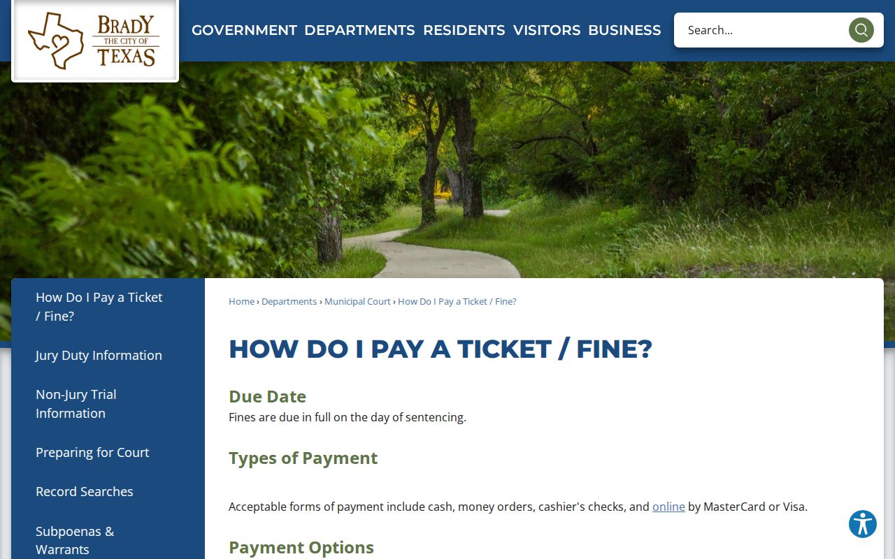 Brady court docket ticket payment instructions