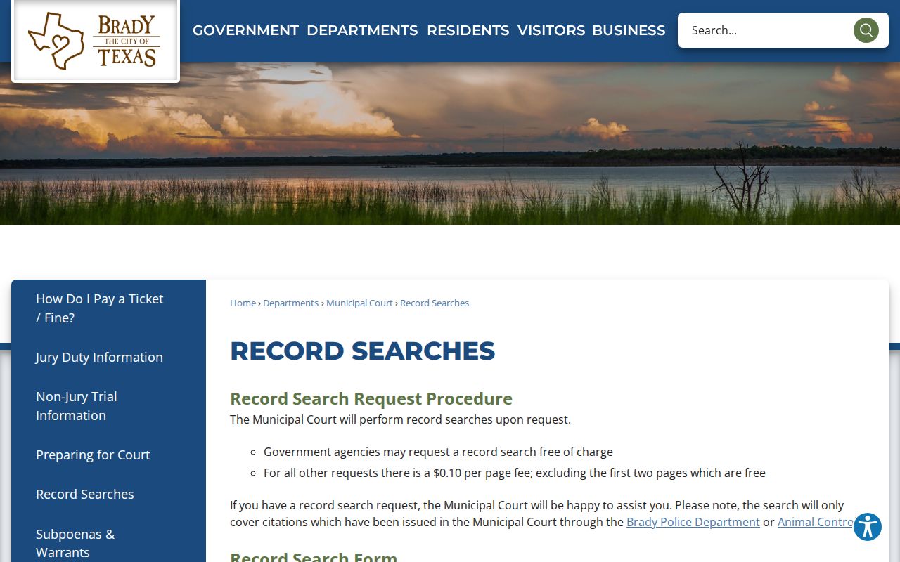 Brady court docket municipal record search rules