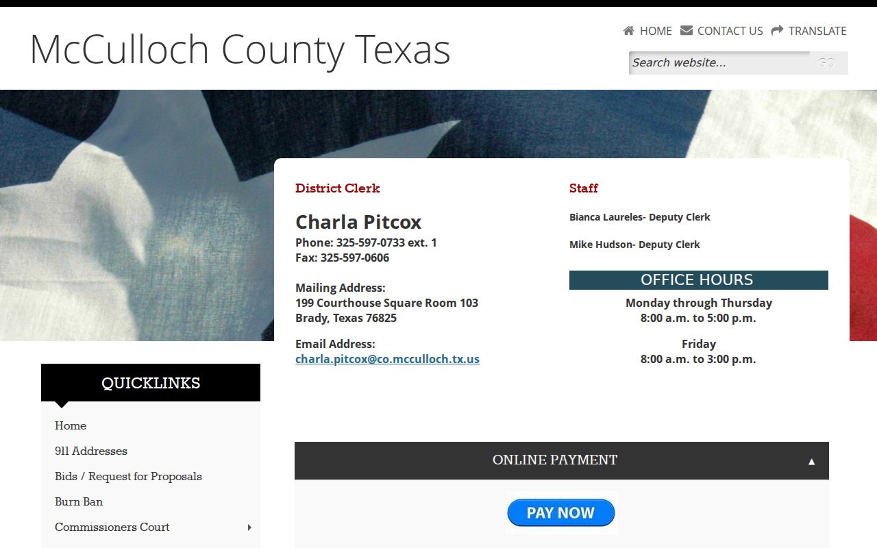 McCulloch County court records District Clerk contact page